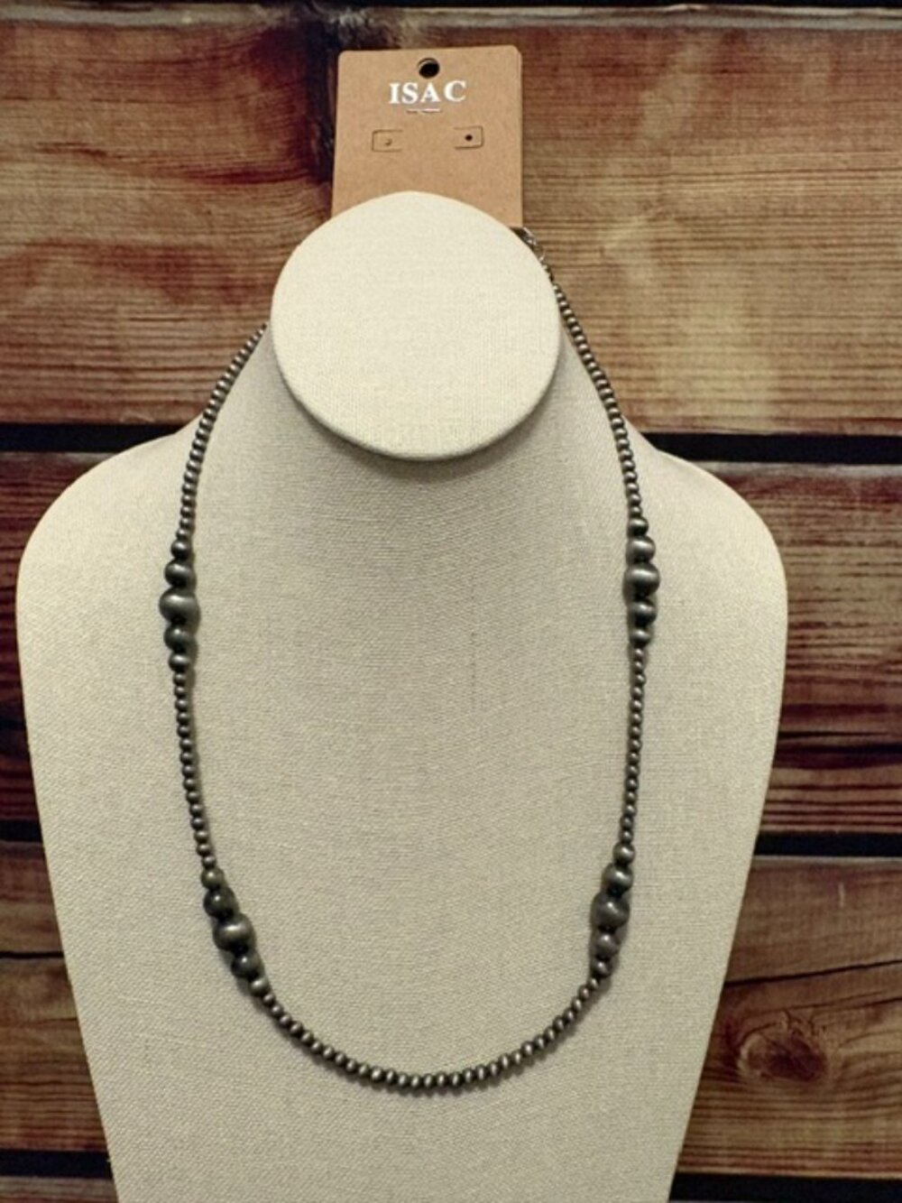 ISAC 22" Handmade Western Silver-Tone Graduated Bead Necklace NWT